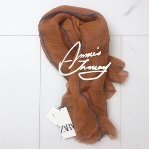 ZARA Women's Striped 100% Linen Scarf(Brown, Size:M)
